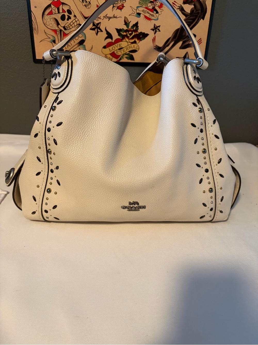 Coach Edie 31 Leather Shoulder Bag w/ Prairie Rivet in Chalk